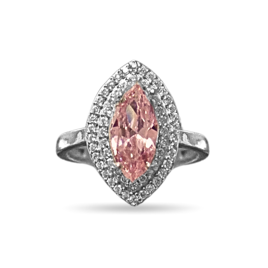 Pink Marquise Double Halo Ring