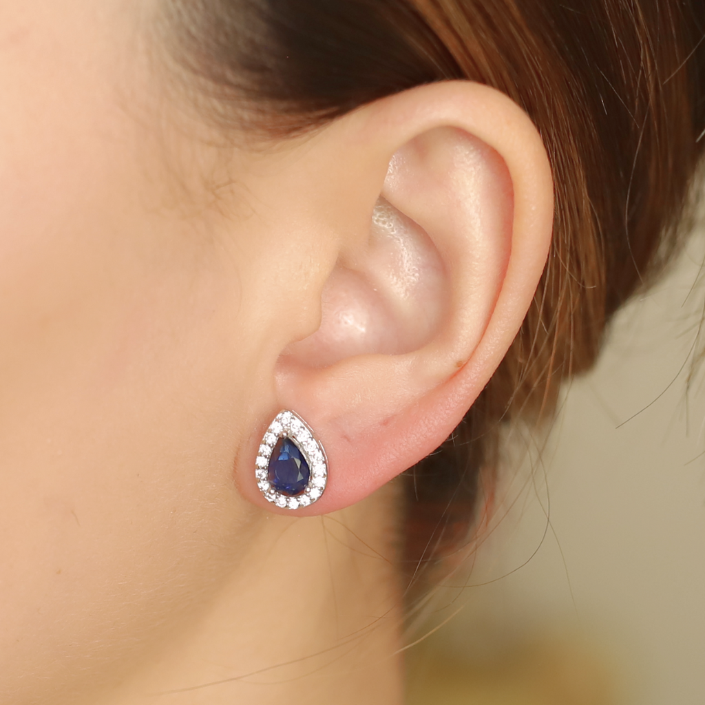 Blue Halo Pear Studs