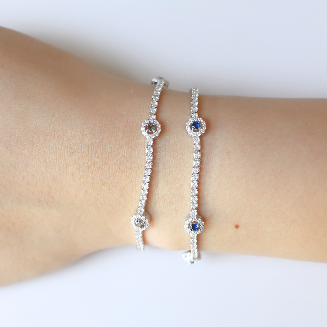 Black Round Halo Tennis Bracelet
