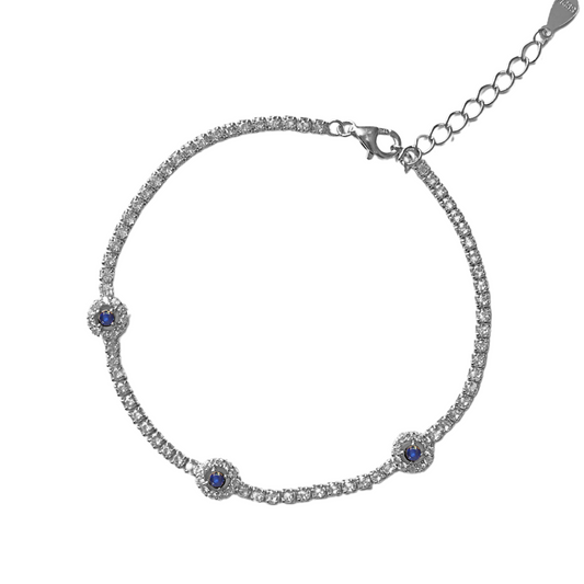 Blue Round Halo Tennis Bracelet