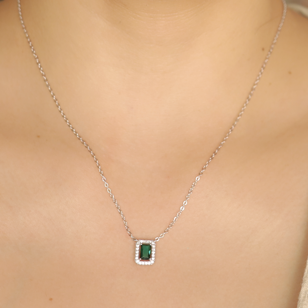 Green Halo Squared Necklace