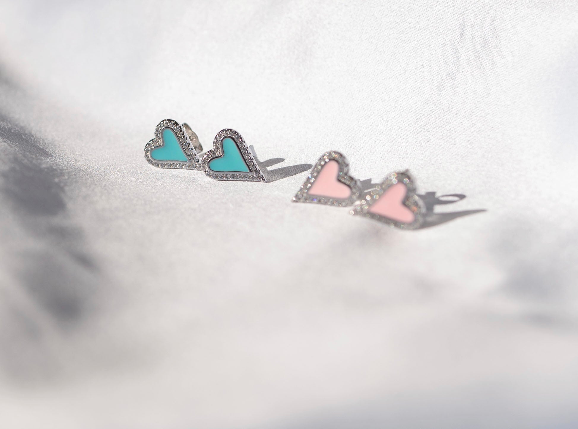 Pink Enamel Heart Studs