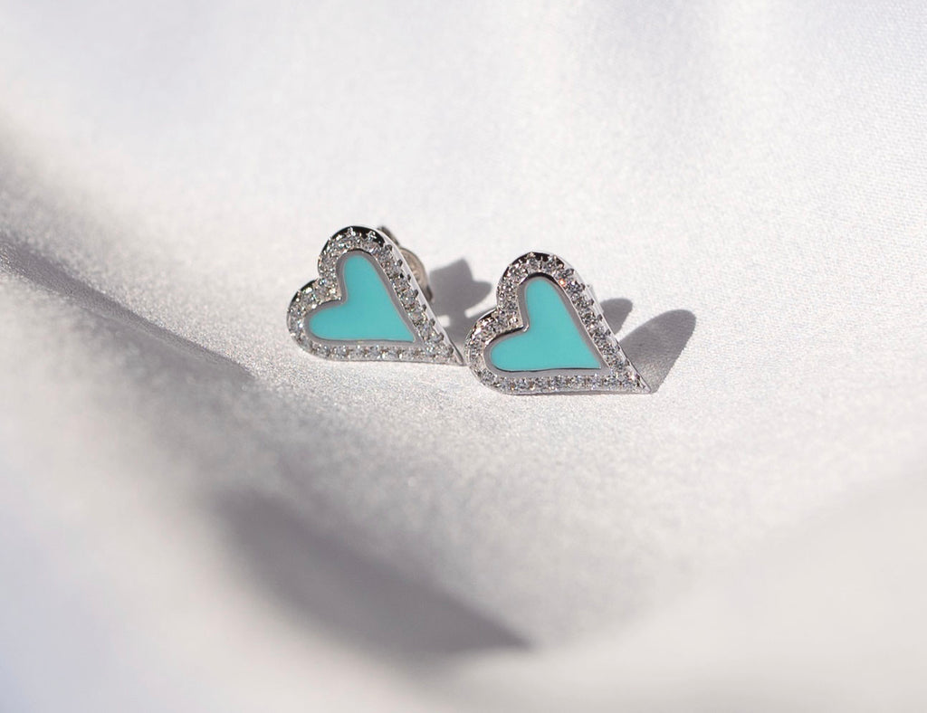 Blue Enamel Heart Studs