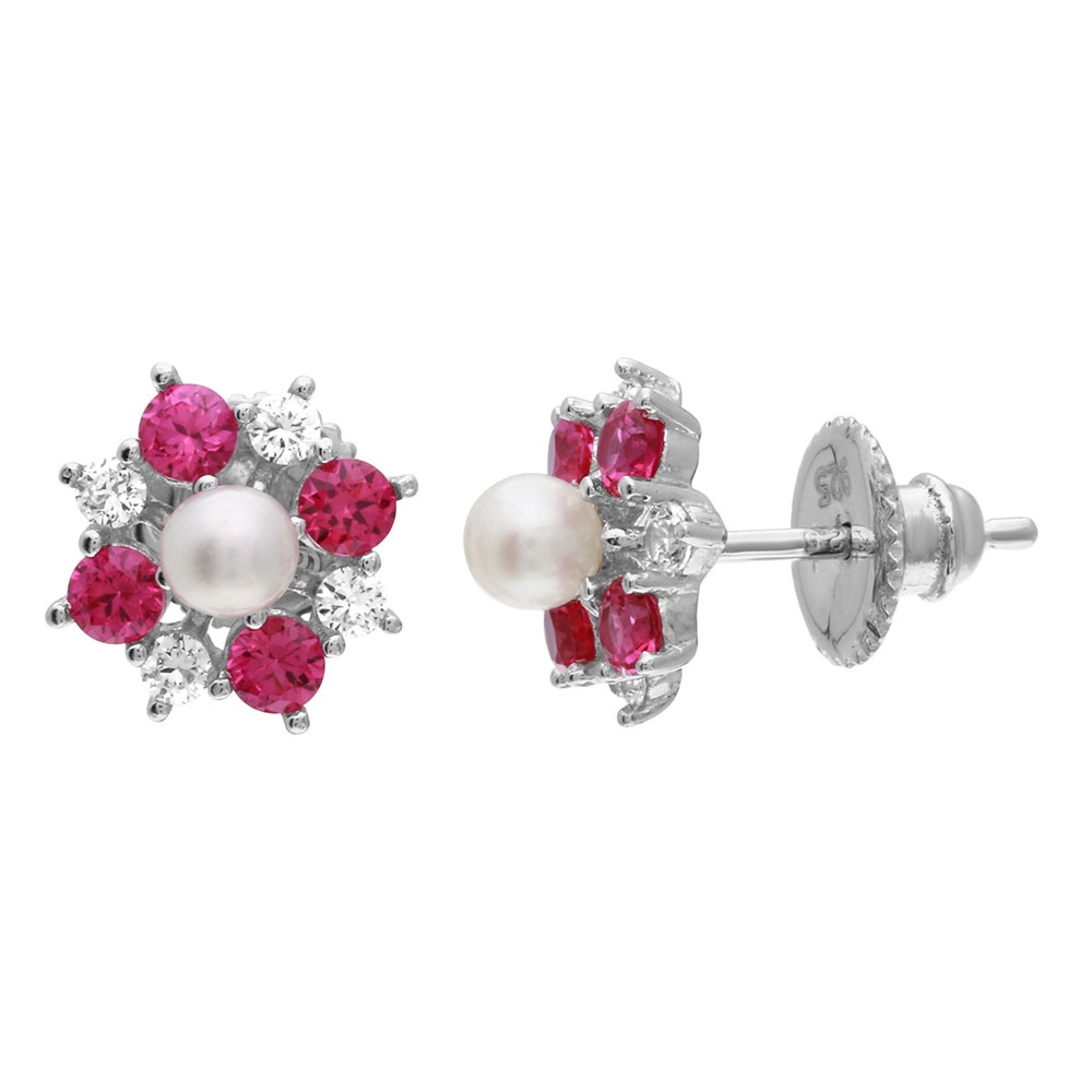 Magenta Cluster Pearl Studs