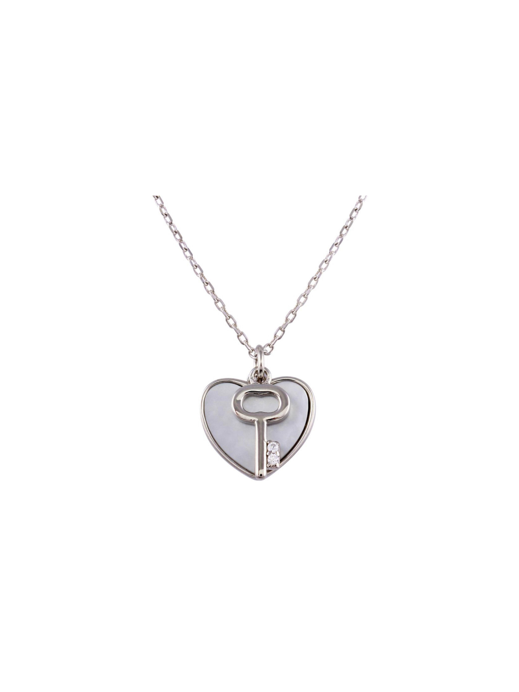 Mother pearl heart + key necklace